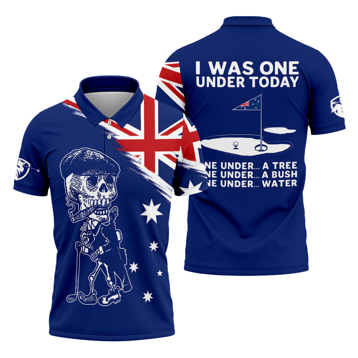 I Was One Under Today Skeleton Golfer Australia Flag Print Golf Tops For Men, Polo Shirts For Men