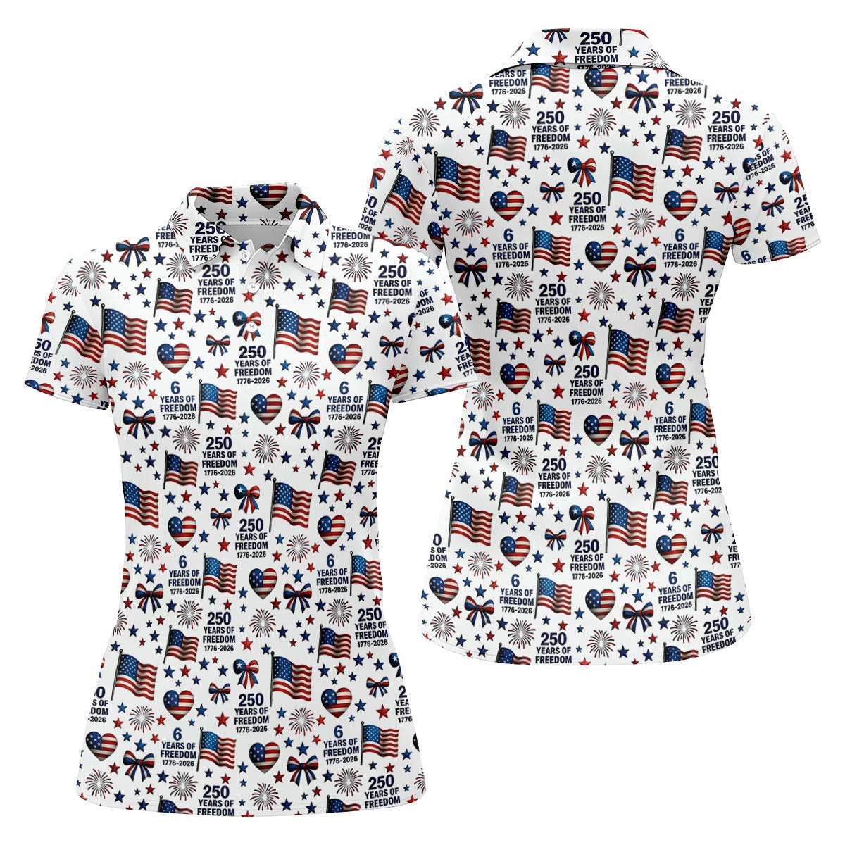 250 Years Of Freedom 1776-2026 American Flag Pattern Patriotic Golf Shirt, 250th Anniversary Golf Shirt For Women