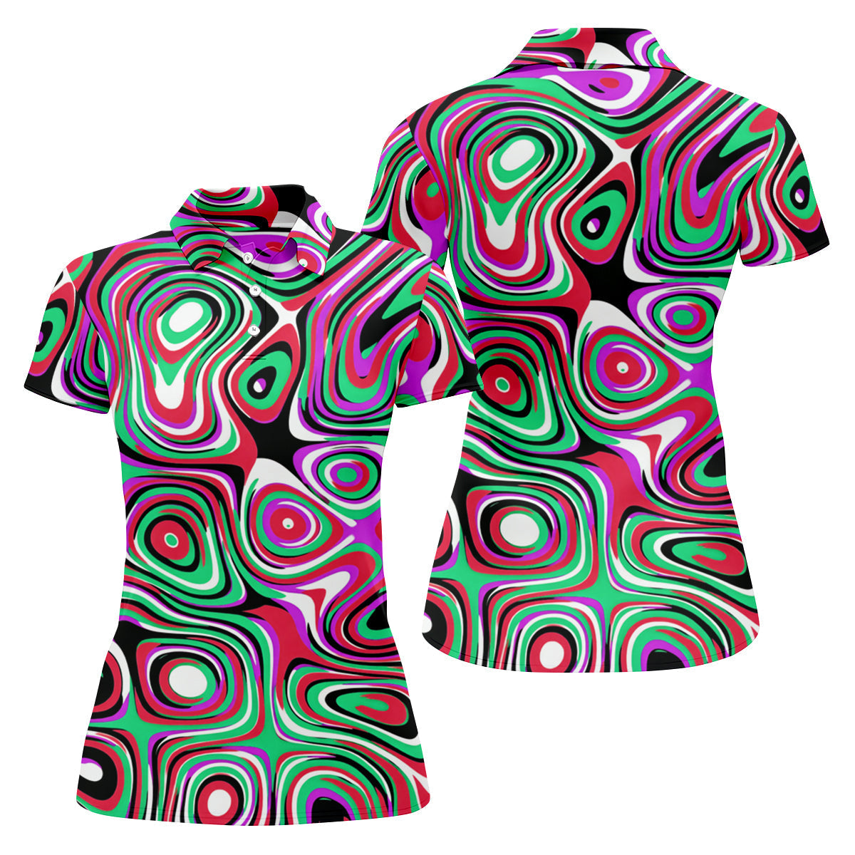 Pink And Green Fluid Art Cool Golf Shirt, Women's Golf Tops, Ladies Golf Shirts, Women's Polo Shirt