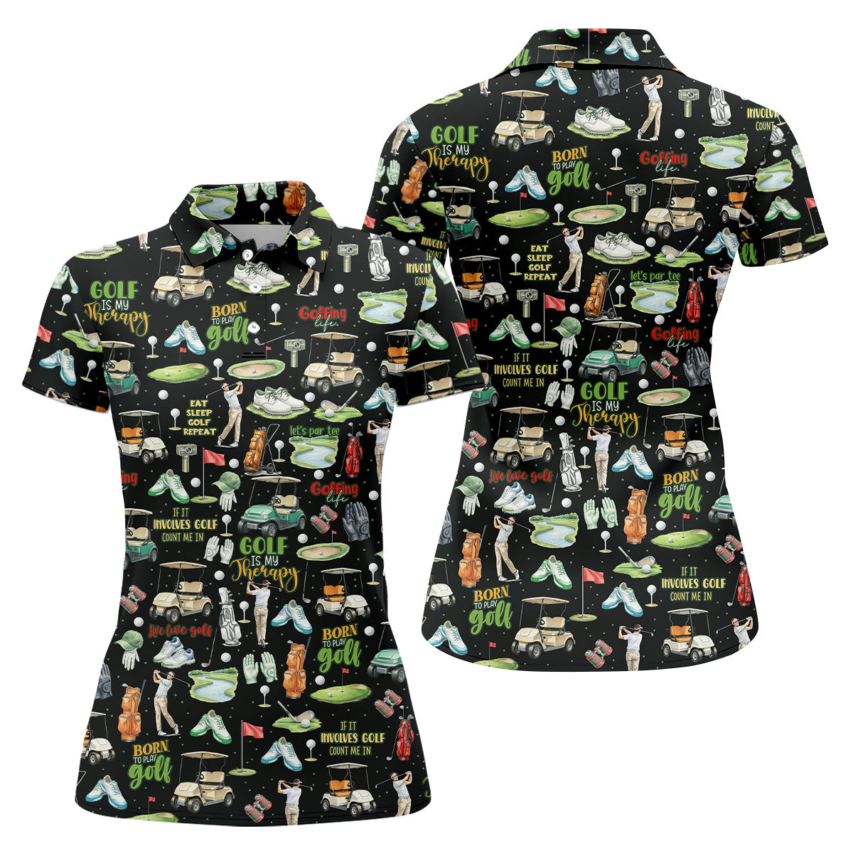 Born To Play Golf Let's Par Tee Black Golf Shirt, Fun Women's Golf Shirts, Ladies Golf Shirts, Golfing Apparel