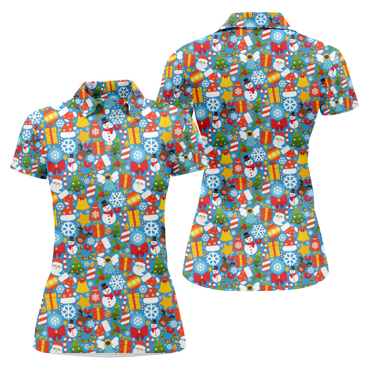 Festive Christmas Blue Golf Shirt, Christmas Golf Shirt, Ladies Golf Shirts, Golf Gifts For Women, Golfing Apparel