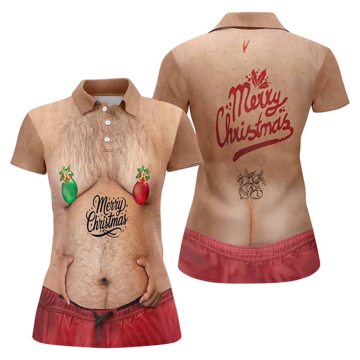 Funny Ugly Hairy Belly Women's Golf Tops, Christmas Golf Shirt, Ladies Golf Polos, Golfing Apparel