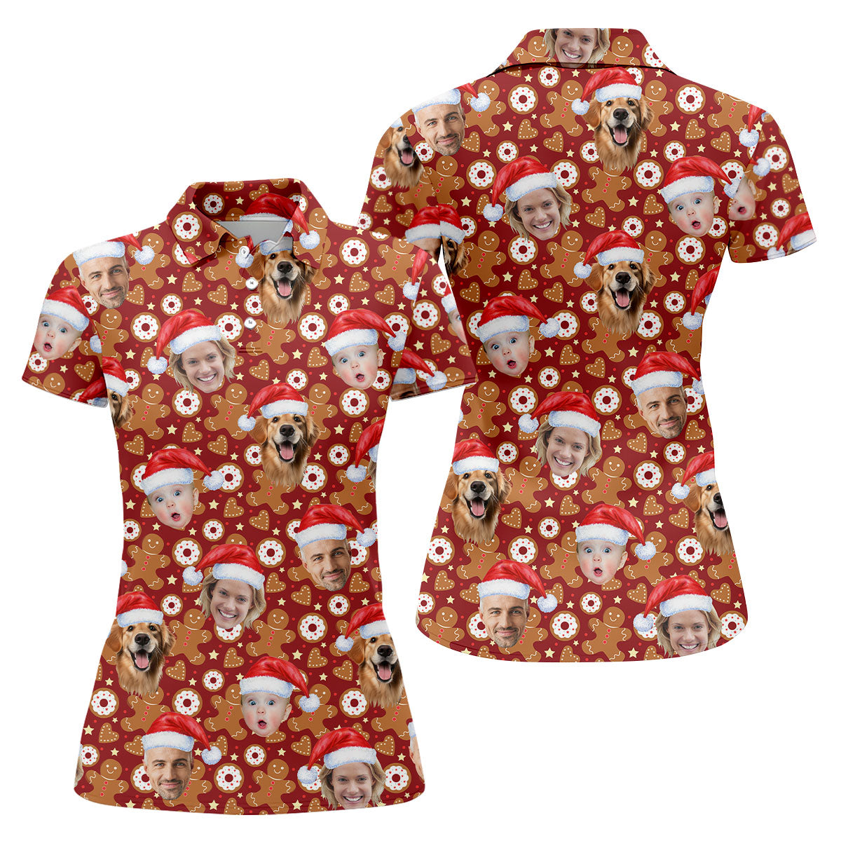 Custom Face Gingerbread Man Christmas Red Golf Shirt, Christmas Golf Shirt, Golf Gifts For Women