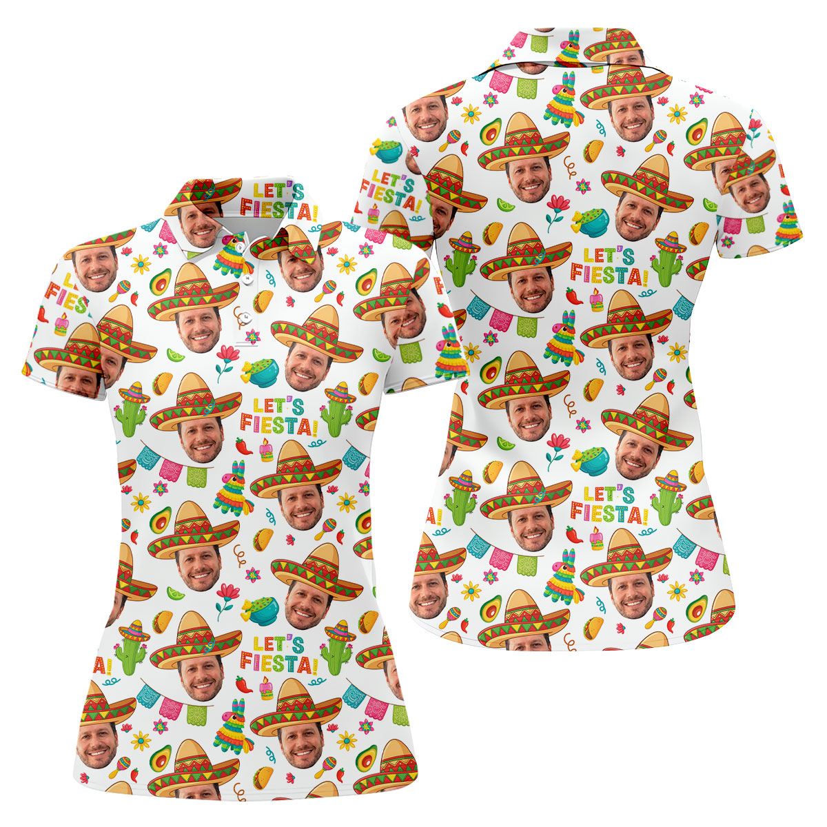 Let's Fiesta Cinco De Mayo Celebration Fiesta Themed Custom Face White Golf Shirt For Women