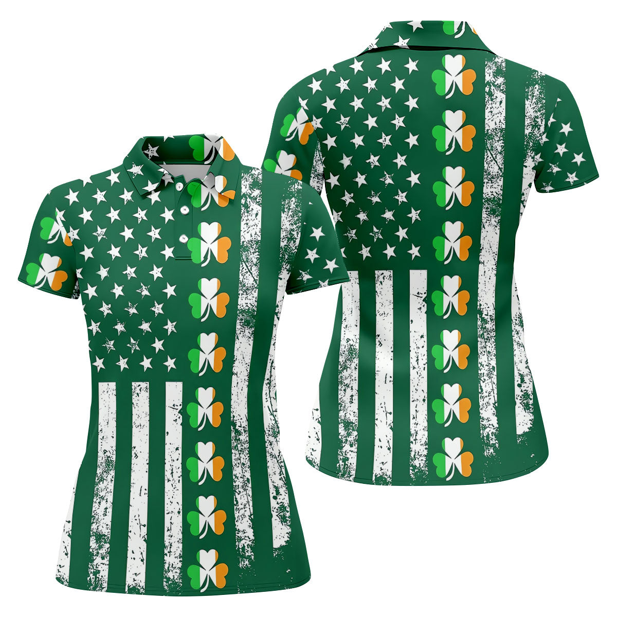 Irish Shamrock Vertical Stripes St Patrick's Day Golf Shirt, Women's Golf Shirts, Ladies Golf Polos