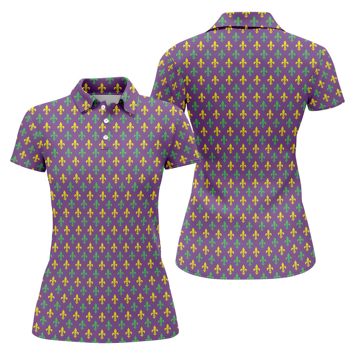 Mardi Gras Theme Green Purple Gold Fleur De Lis Pattern Women's Golf Tops, Golf Gift For Ladies