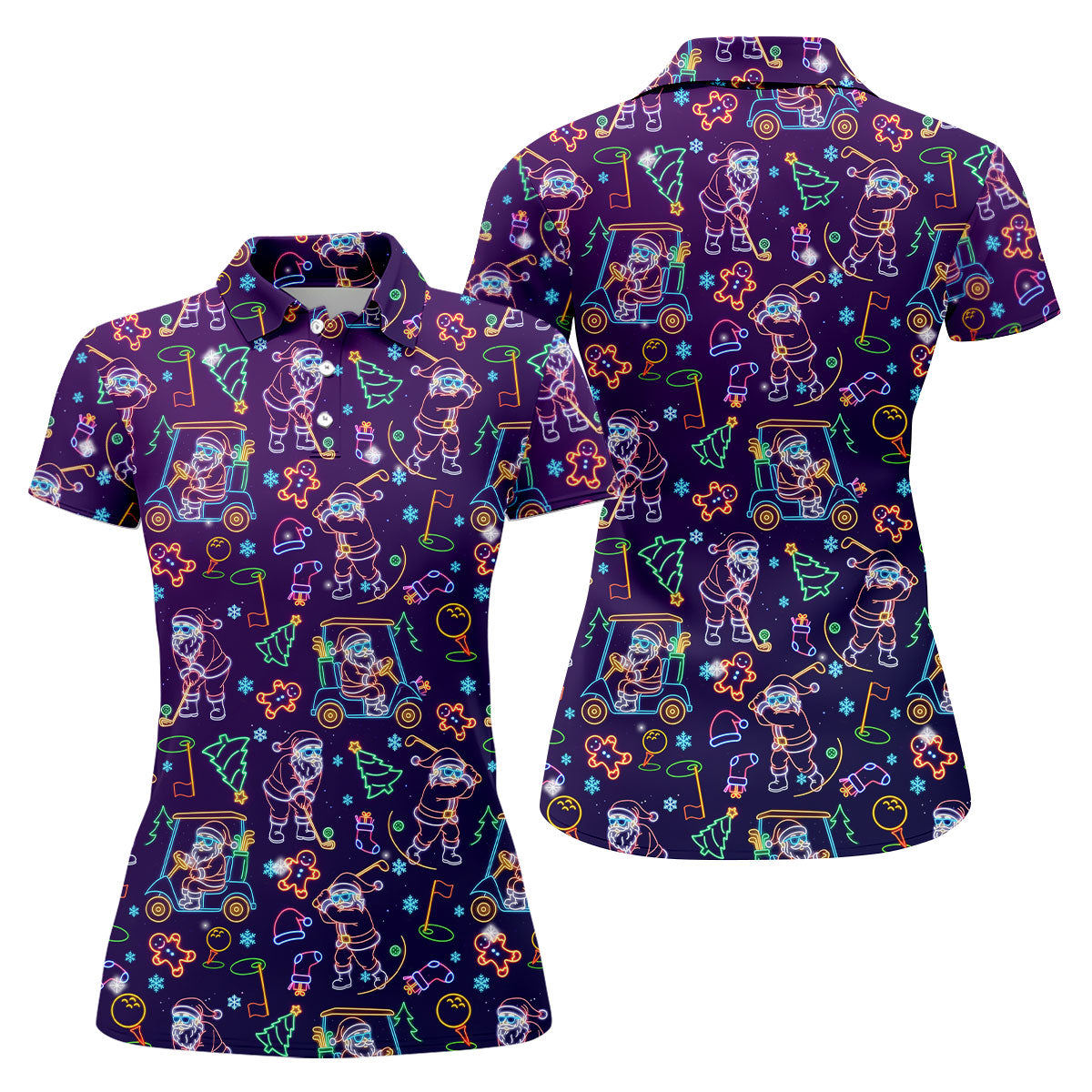 Christmas Neon Santa Golf Pose Women's Funny Golf Tops, Christmas Golf Shirt, Polo ShirtFor Women