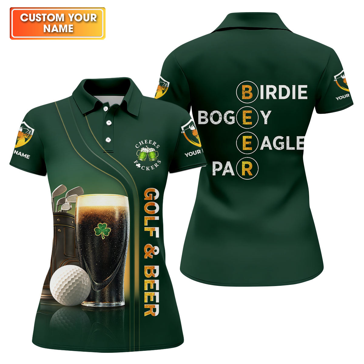 Birdie Bogey Eagle Par Cheers Fckers Golf And Beer St Patrick's Day Green Women's Golf Tops, Ladies Golf Polos
