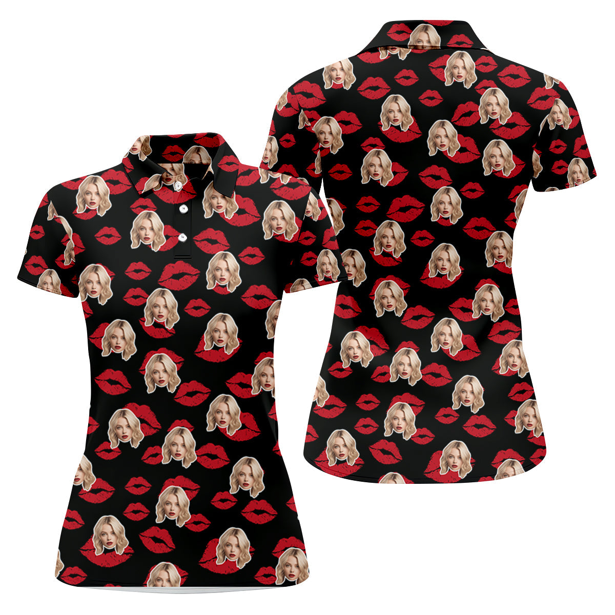 Kiss Lipstick Mark Custom Photo Women Golf Top, Valentines Golf Gift, Ladies Golf Polos