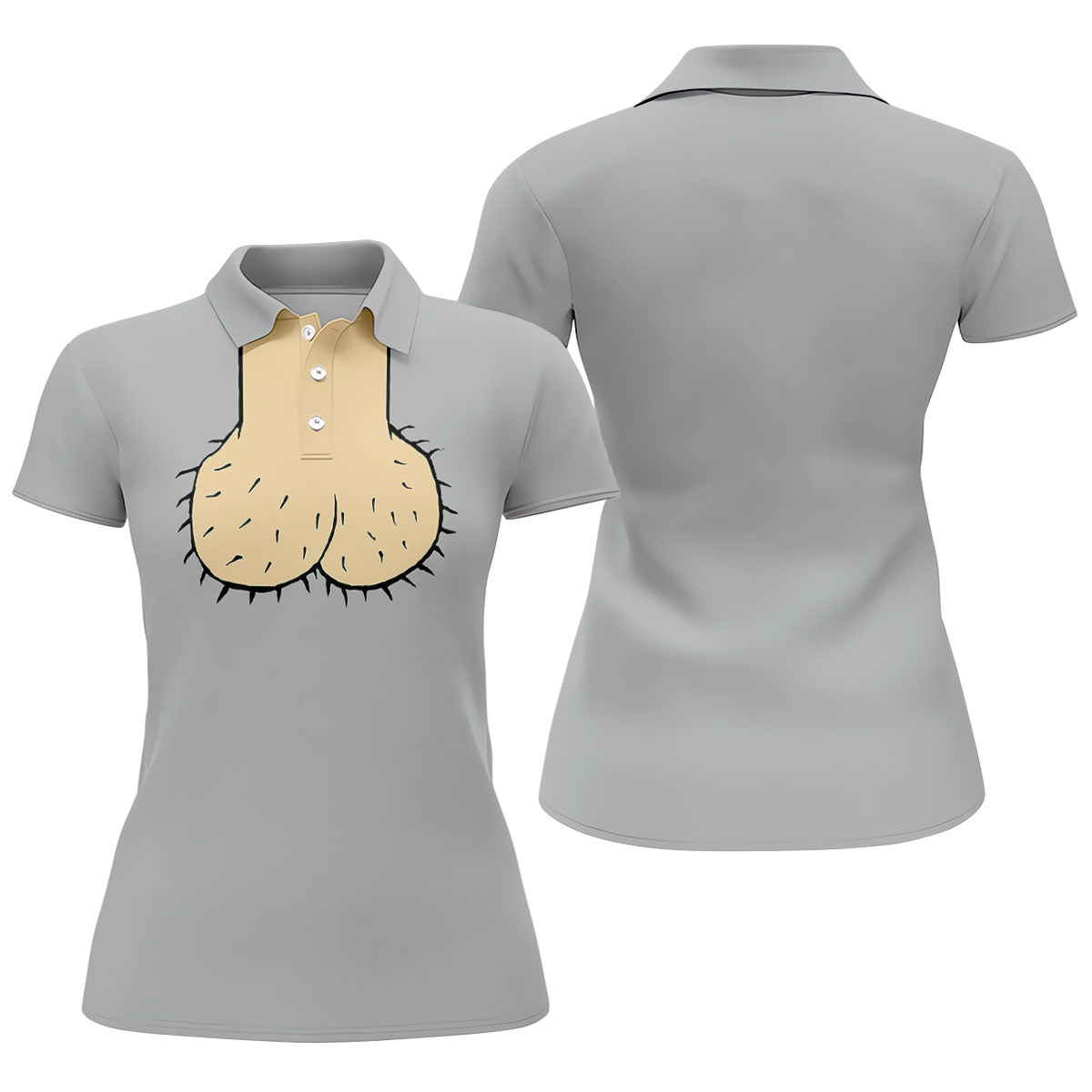 Gray Funny Dickhead Faux Chest Golf Shirt, Funny Halloween Shirt, Adult Costume Shirt