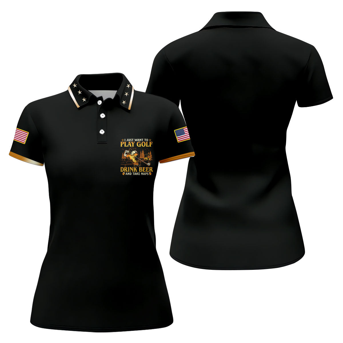 I Just Want To Play Golf Drink Beer And Take Naps Black Golf Shirt, Fun Women's Golf Shirts