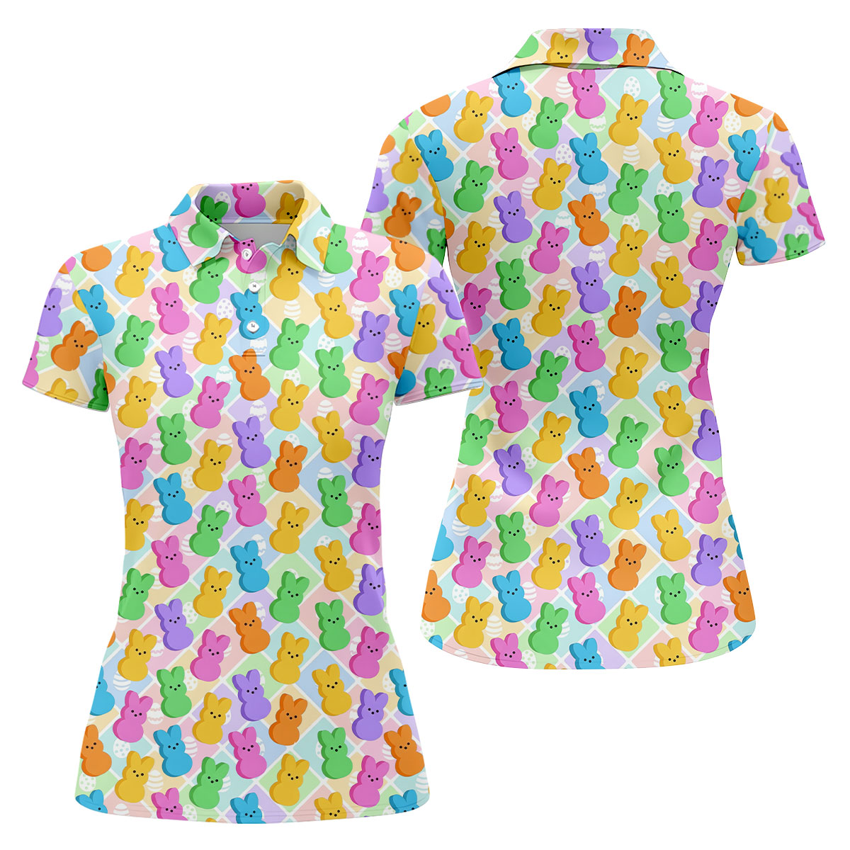 Pastel Easter Peeps Colorful Checkered Women Golf Top, Cute Golf Outfit, Ladies Golf Shirts