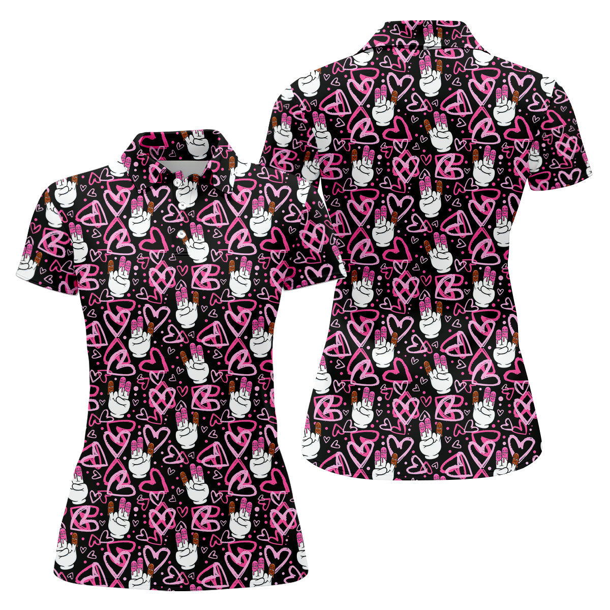 Chocolate Fingers Adult Humor Heart Pattern Fun Women's Golf Shirts, Valentines Golf Gift, Women's Golf Tops