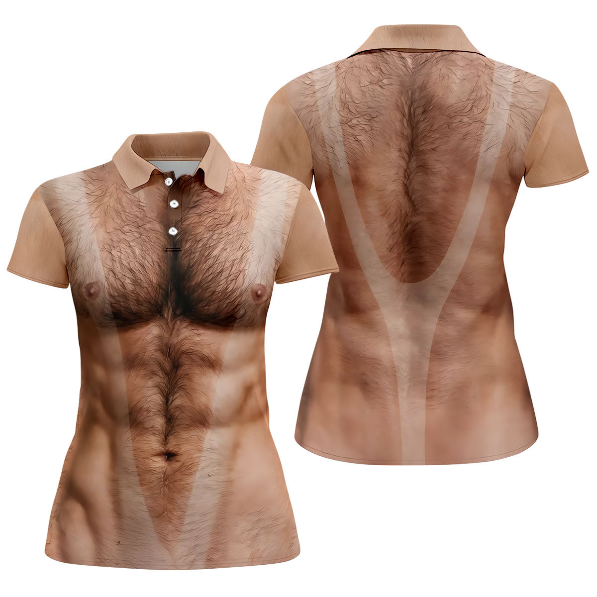 Funny Hairy Man Body Illusion Golf Shirt, Women's Golf Shirt, Hawaiian Golf Shirt, Golf Polo For Women