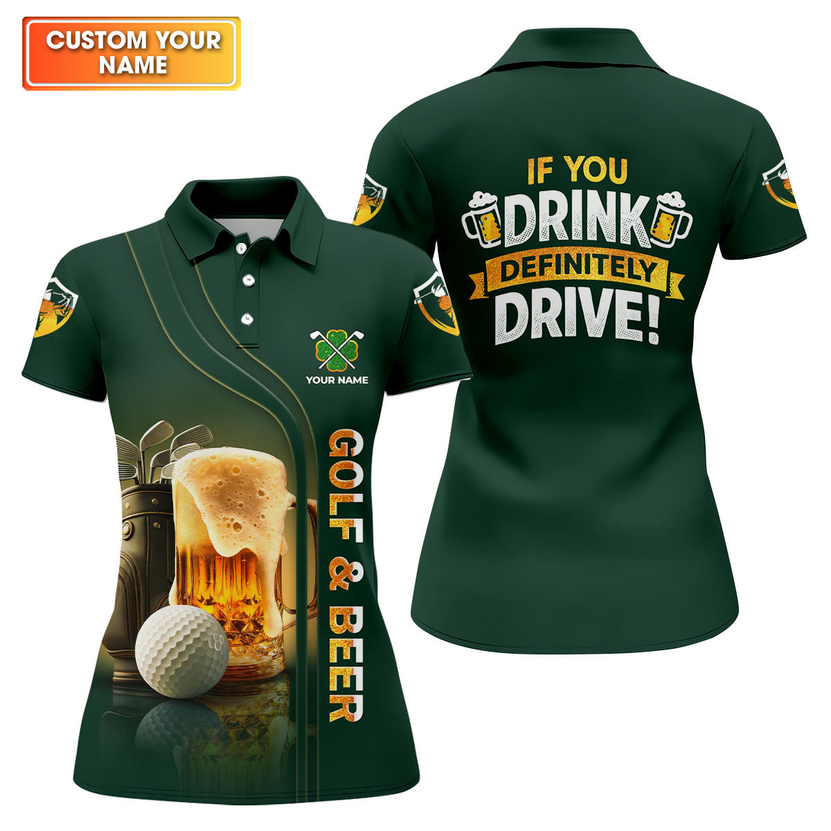 If You Drink Definitely Drive Golf And Beer St Patrick's Day Green Women's Golf Tops, Ladies Golf Polos