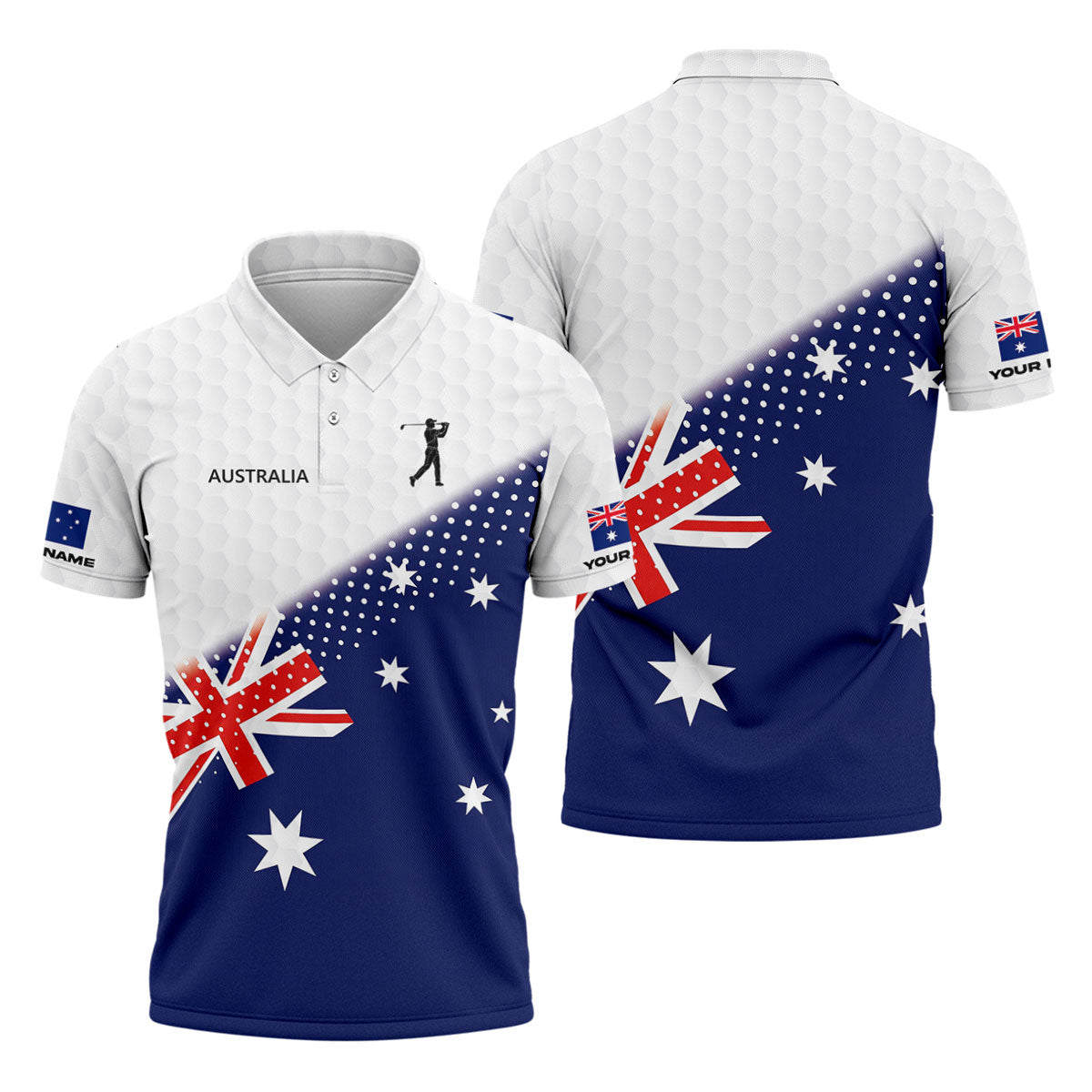 Golf Ball Pattern Australia Flag Print Men's Golf Top, Polo Shirts For Men, Golf Shirts For Men
