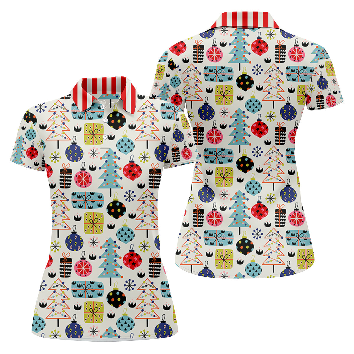 Colorful Christmas Women's Golf Tops, Christmas Golf Shirt, Cute Golf Outfit, Golf Gift For Ladies