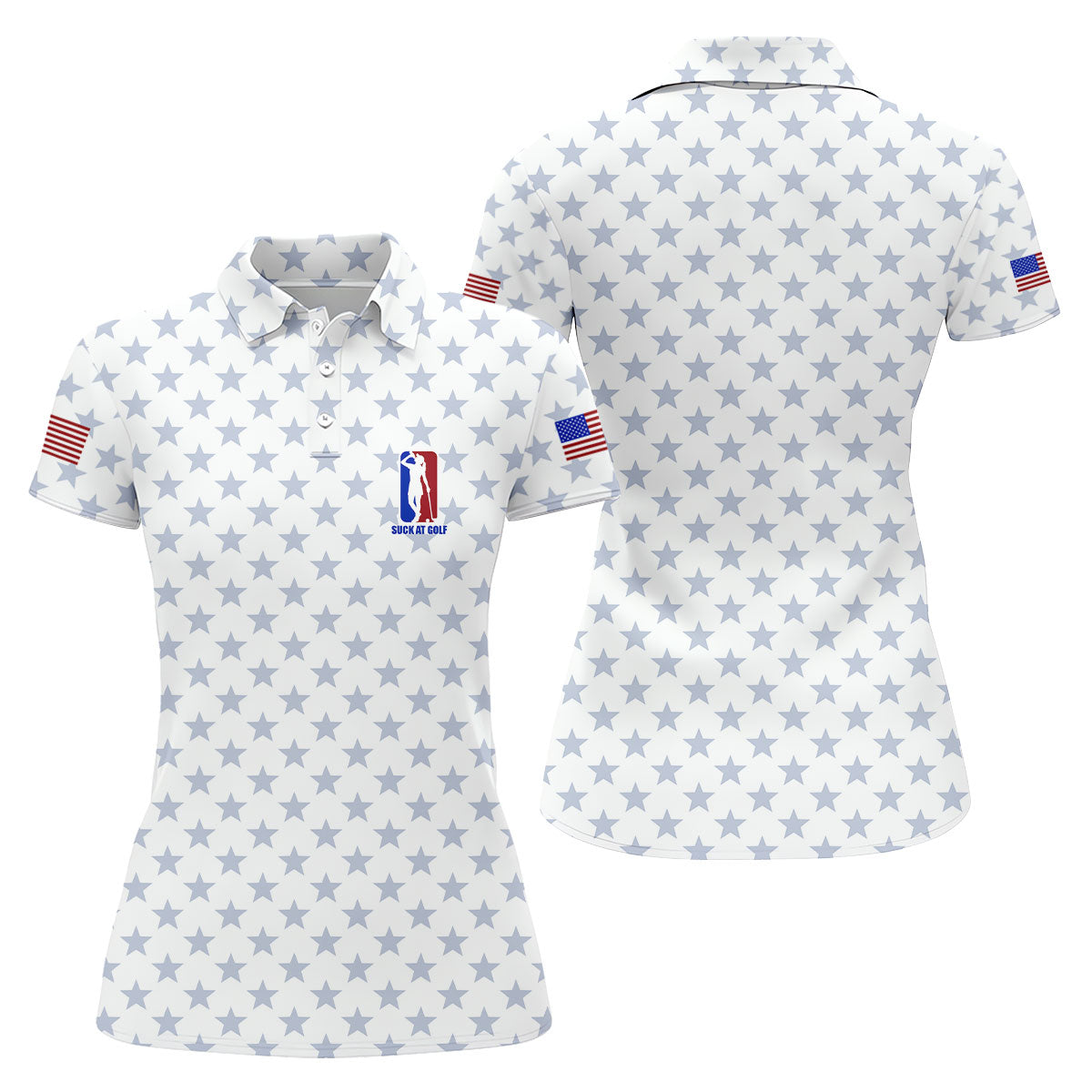Suck At Golf Patriotic 4th Of July Stars Pattern White Golf Shirt, 250th Anniversary Golf Shirt For Women