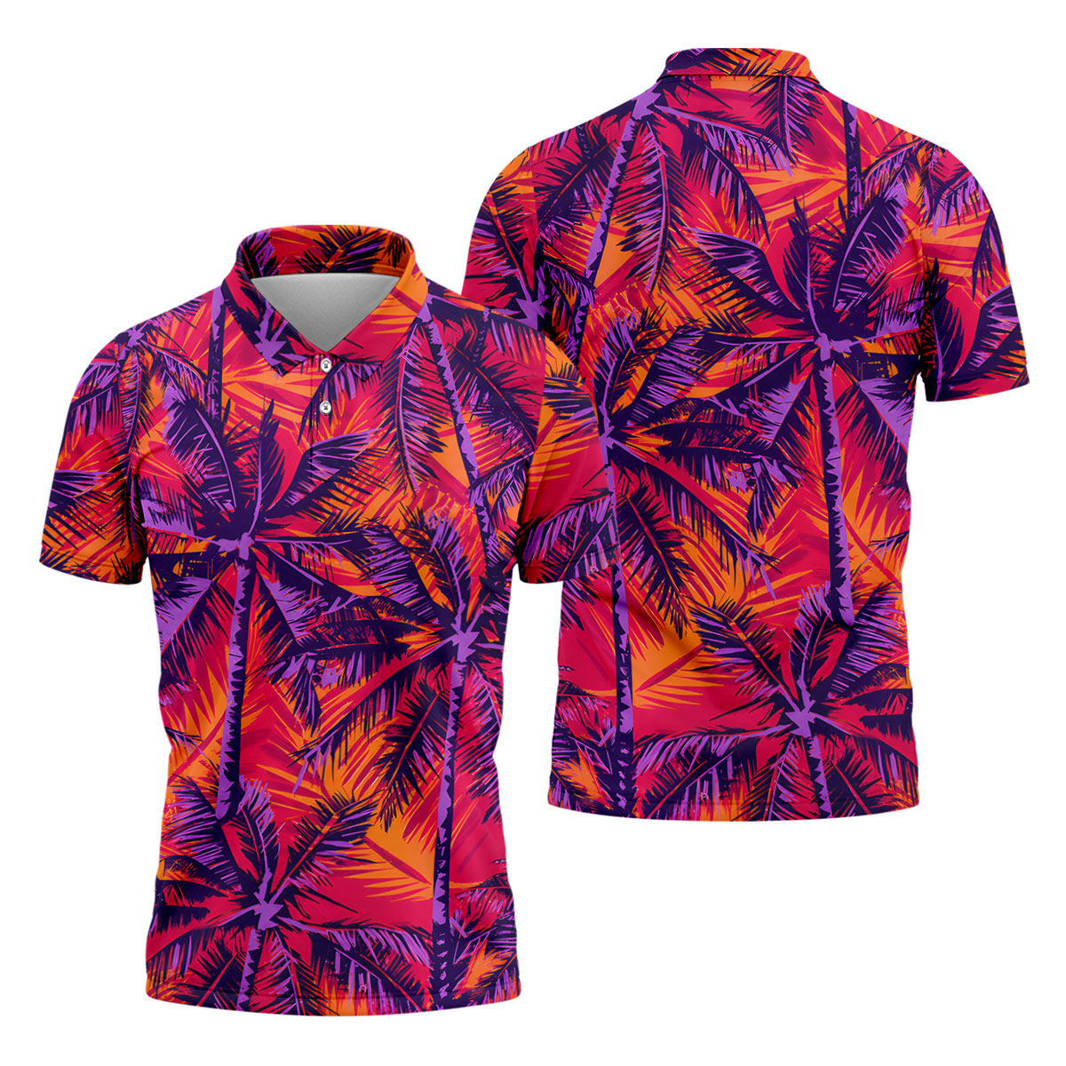 Purple Palm Tree Tropical Island Golf Shirt, Mens Golf Polo, Printed Golf Shirts