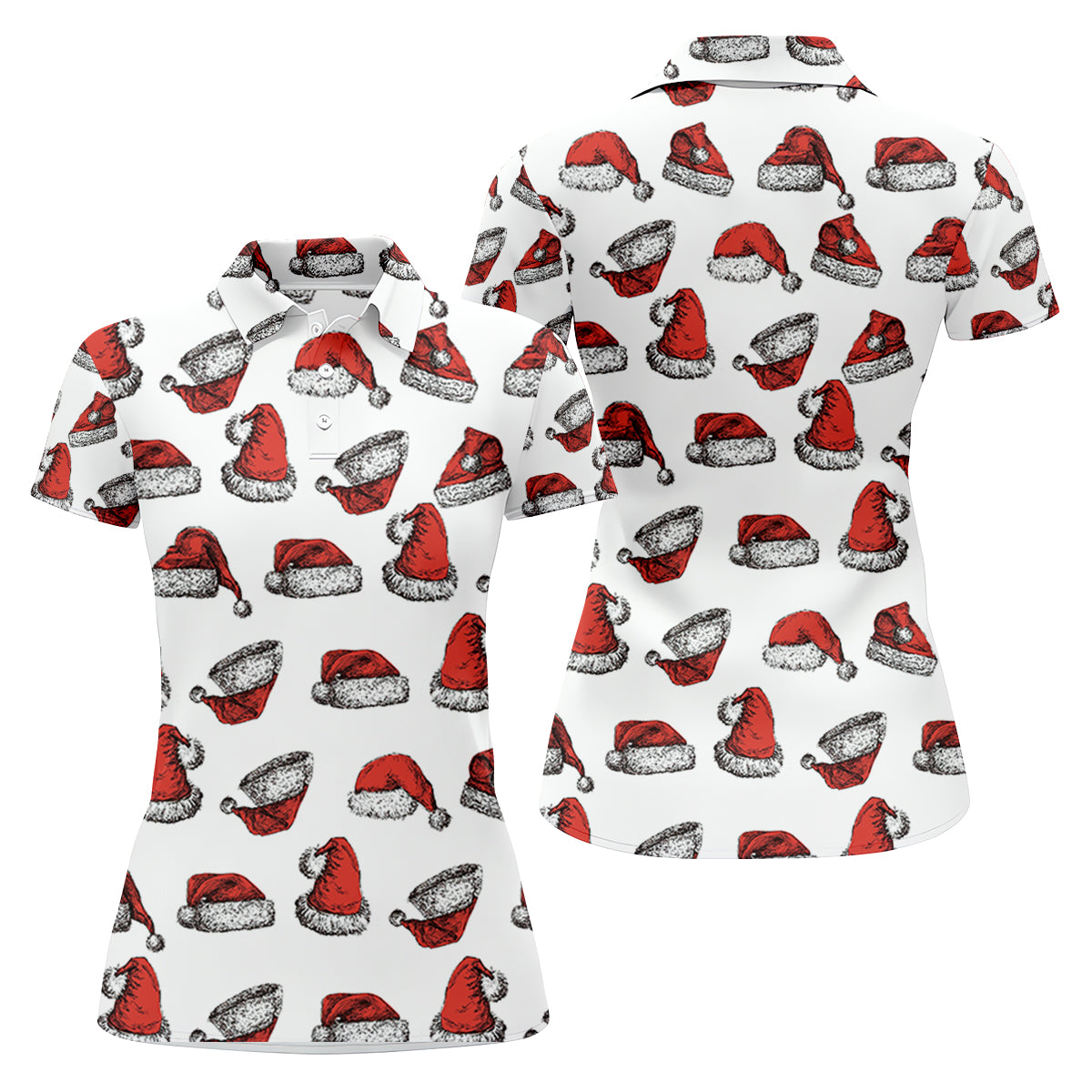Santa Hat Pattern Christmas White Golf Tops For Women, Christmas Golf Shirt, Ladies Golf Apparel