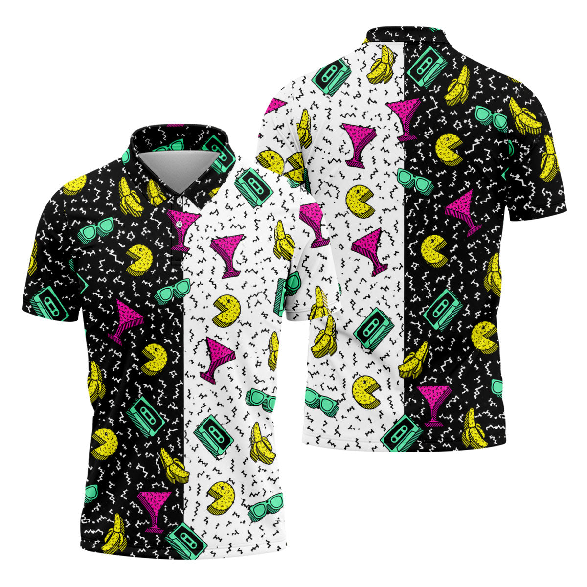 Retro Cassette Sunglasses Cocktail Banana Split Golf Shirt, Hawaiian Golf Shirt, Mens Golf Shirts, Golf Apparel For Men