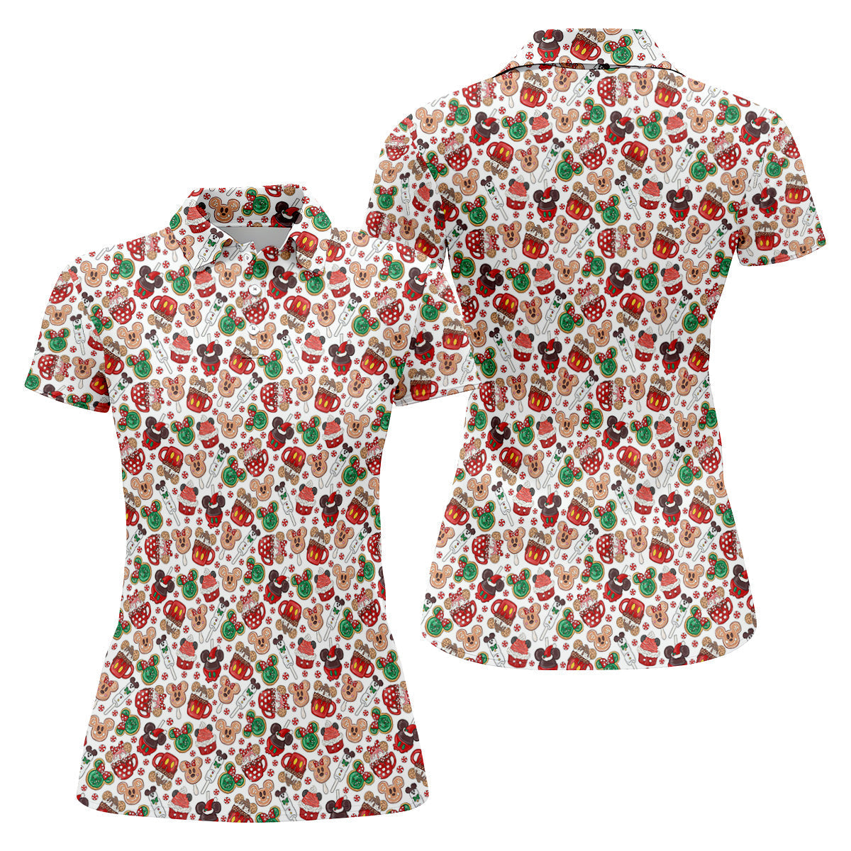 Cute Christmas Dessert Pattern Women's Golf Shirts, Ladies Golf Polos, Christmas Golf Shirt