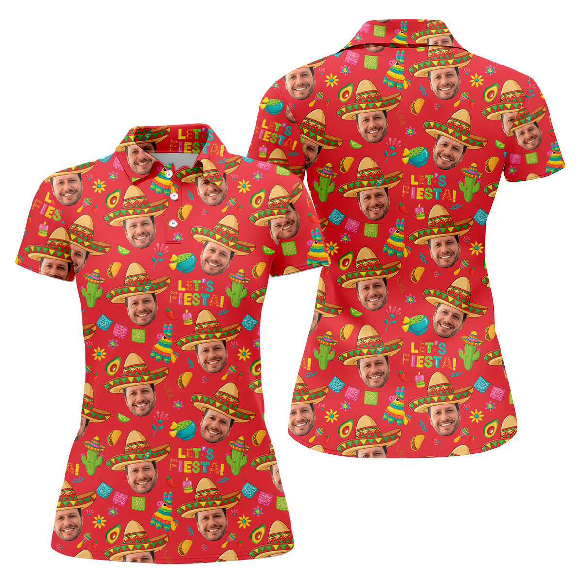 Let's Fiesta Cinco De Mayo Celebration Fiesta Themed Custom Face Red Golf Shirt For Women