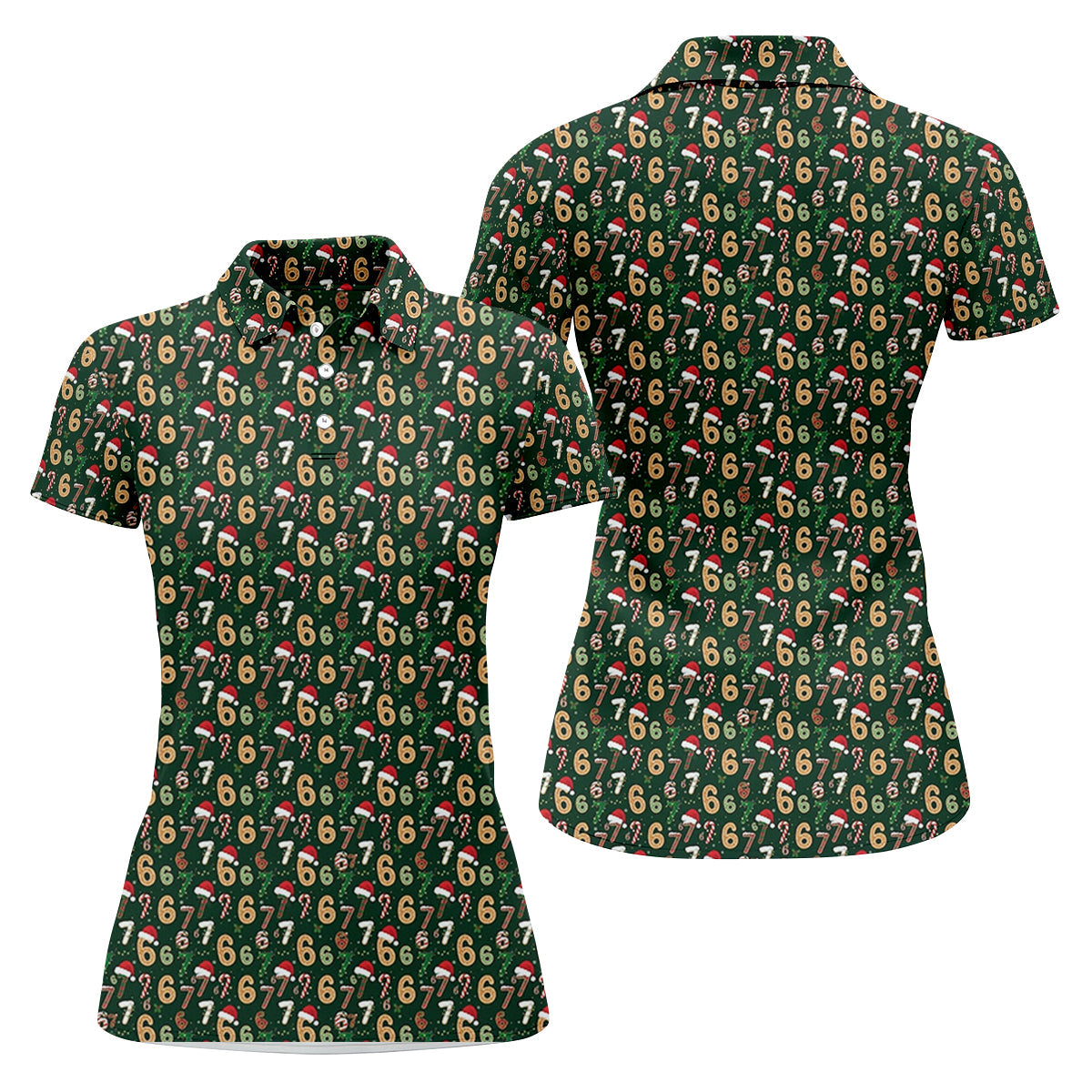 Six Seven Funny Christmas Green Golf Tops For Women, Christmas Golf Shirt, Women Golf Apparel