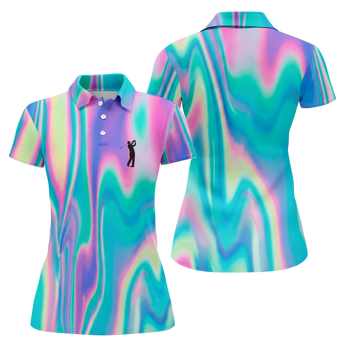 Shimmering Gradient Pattern Women's Golf Tops, Ladies Golf Shirts, Ladies Golf Polos, Golfing Apparel