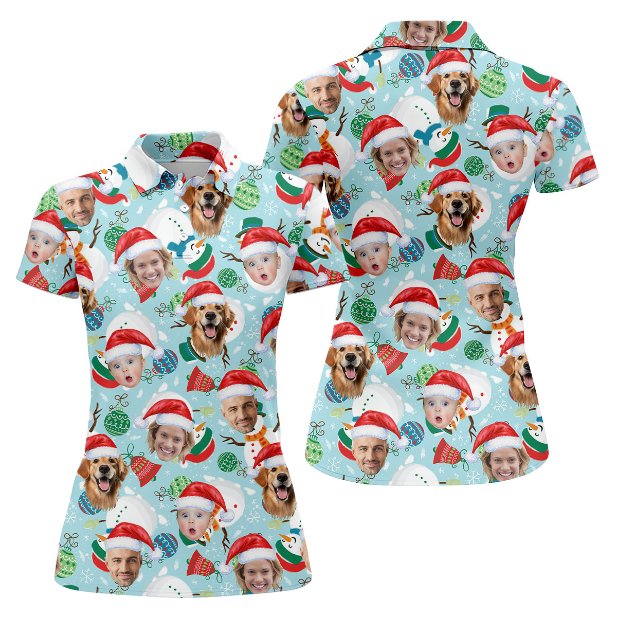 Custom Face Joyful Christmas Icy Blue Christmas Golf Shirt, Ladies Golf Tops, Golf Gifts For Women