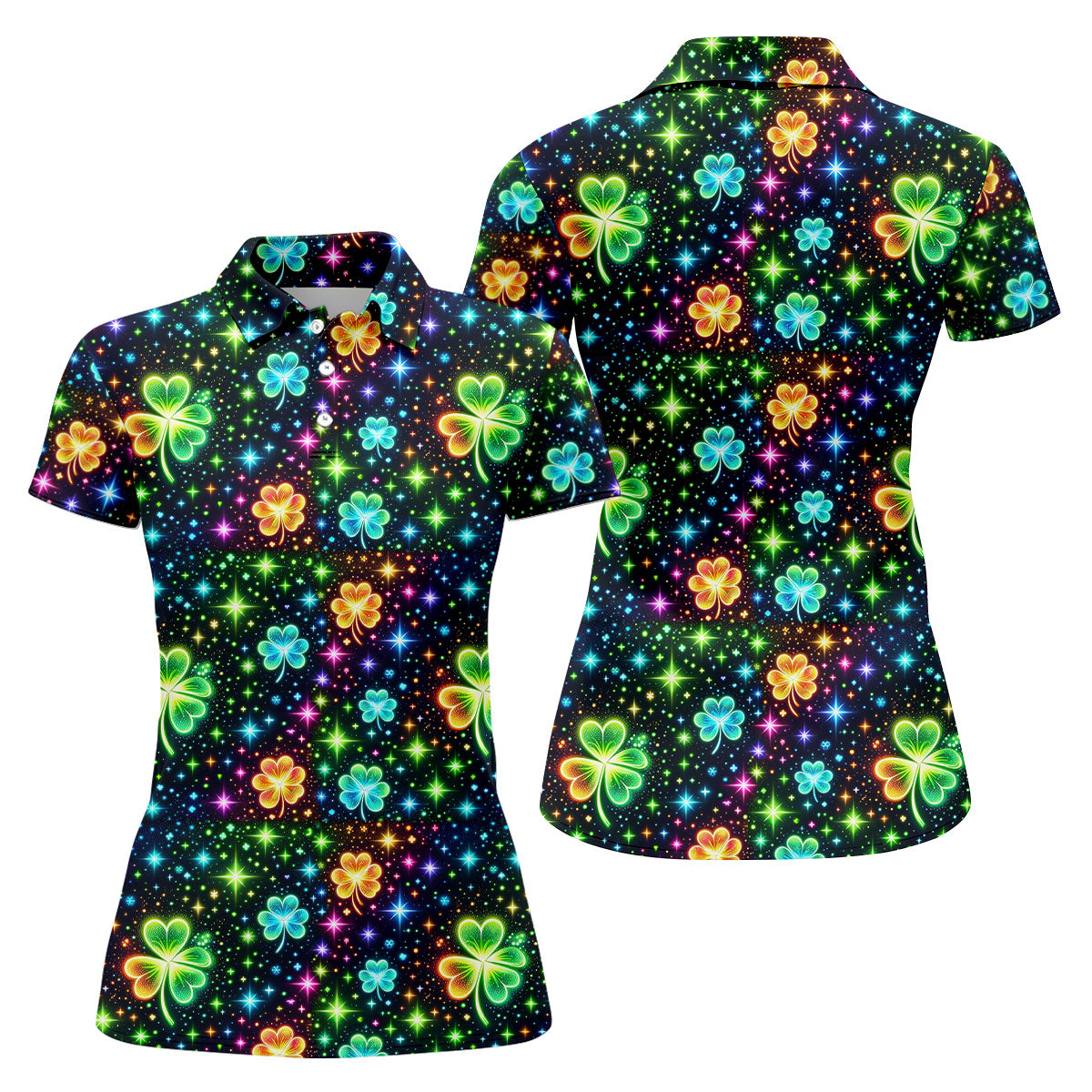 The Star And The Shamrock Rainbow Glitter St Patrick's Golf Shirt, Women's Golf Tops, Ladies Golf Polos