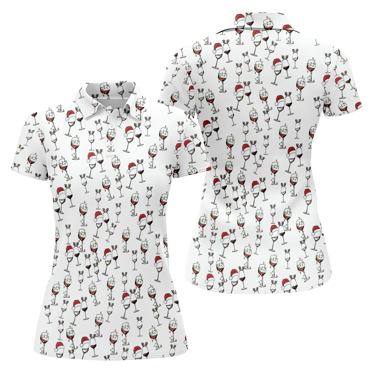 Wine Glass Christmas Lighting Women's Golf Tops, Christmas Golf Shirt, Ladies Golf Polos