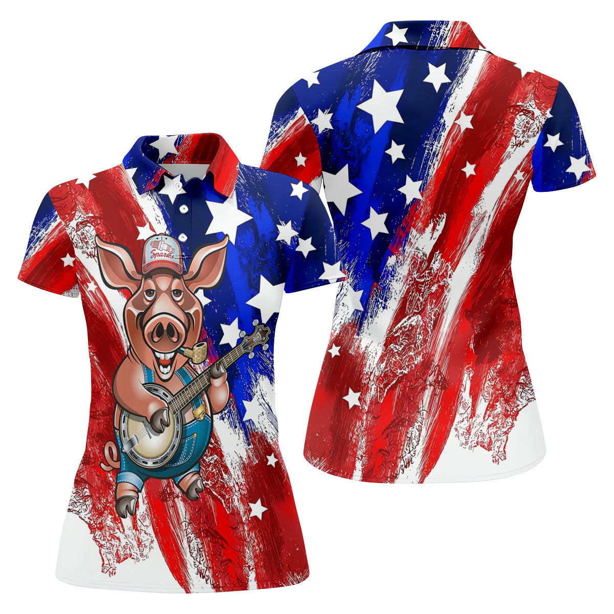 Patriotic American Flag Brush Strokes Funny BBQ 250th Anniversary Women's Polo Shirt, Ladies Golf Shirts