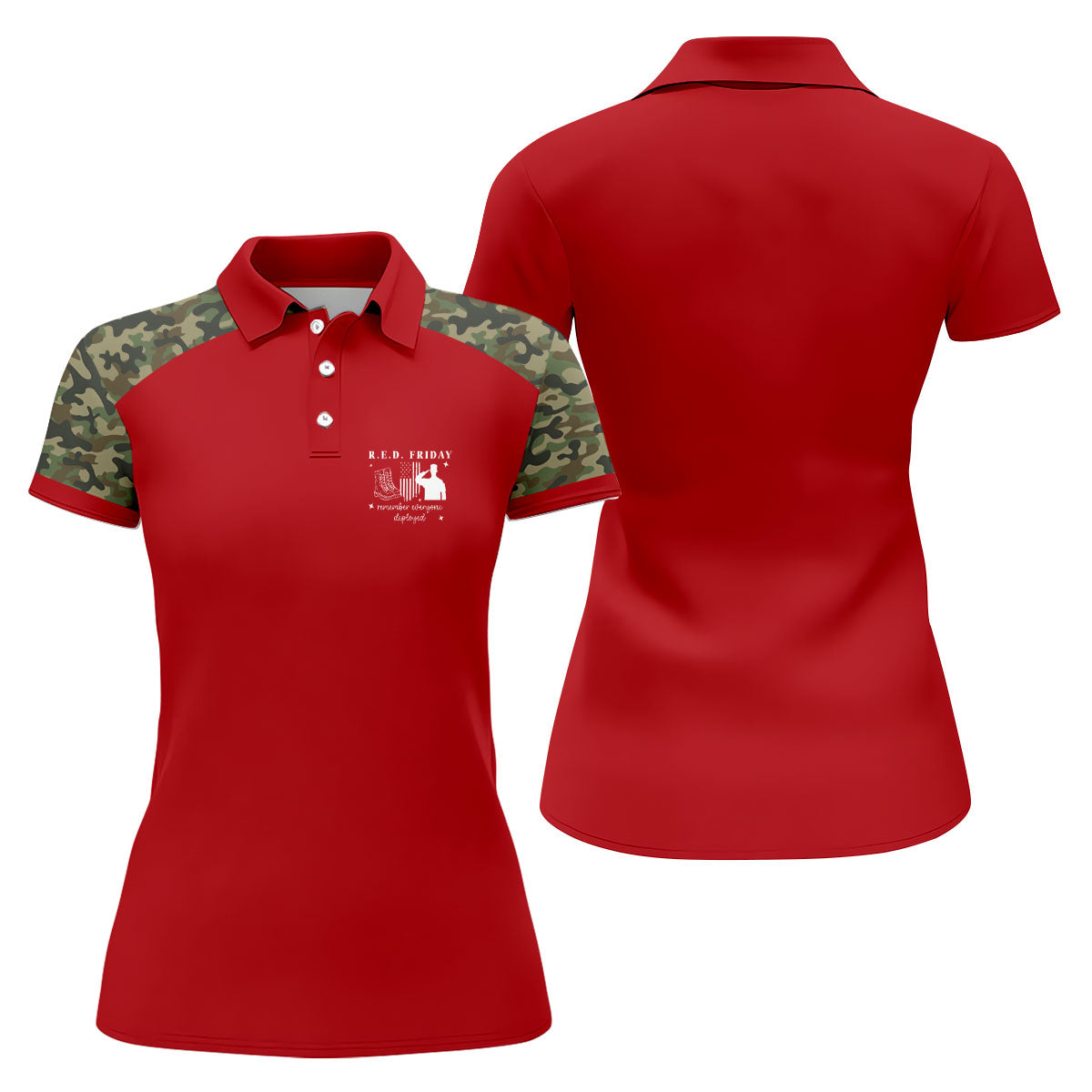 RED Friday Camo Red Patriotic 4th Of July Golf Shirt, 250th Anniversary Golf Shirt For Women