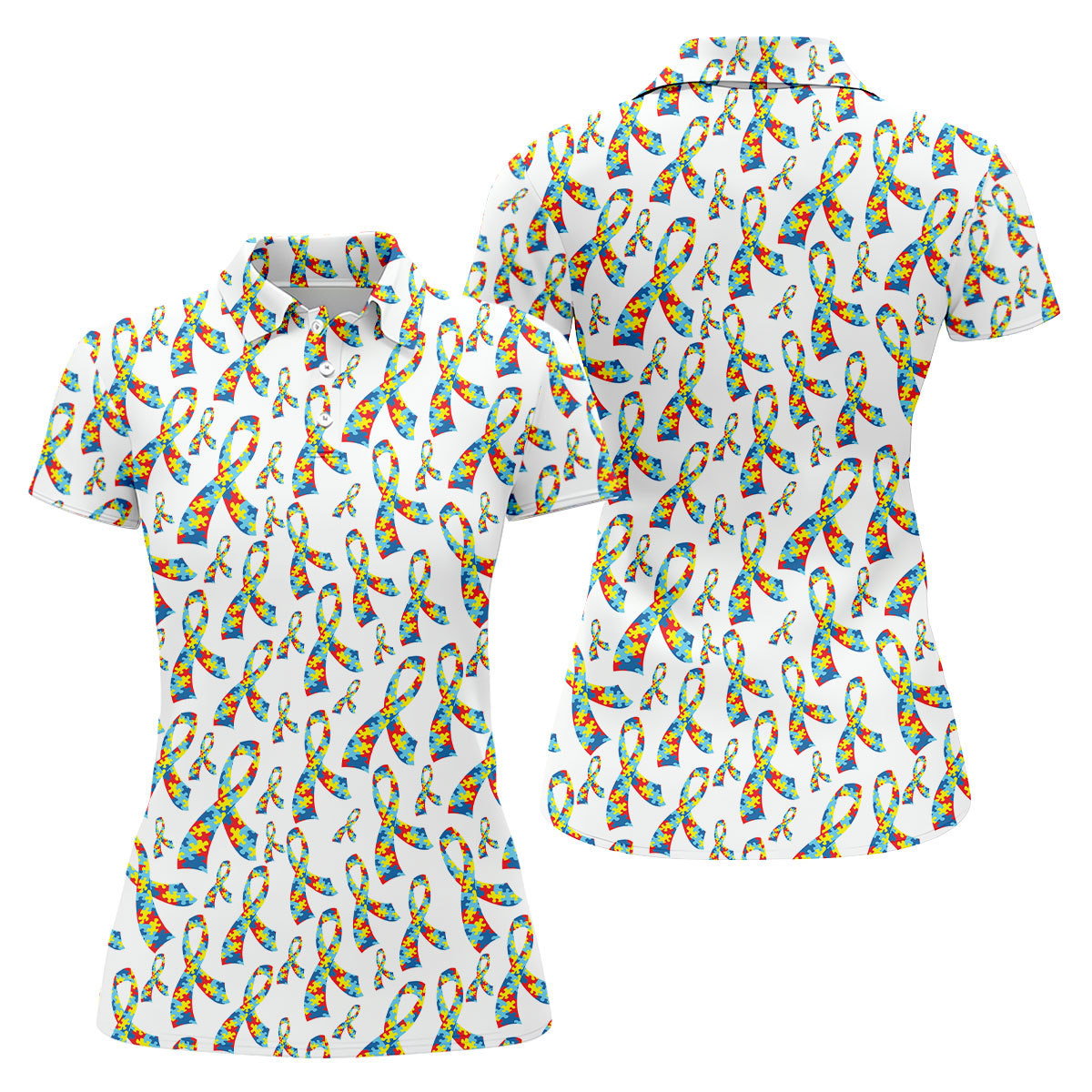 Autism Awareness Ribbon Women's Golf Tops, Autism Ribbon Ladies Golf Shirts, Ladies Golf Polos