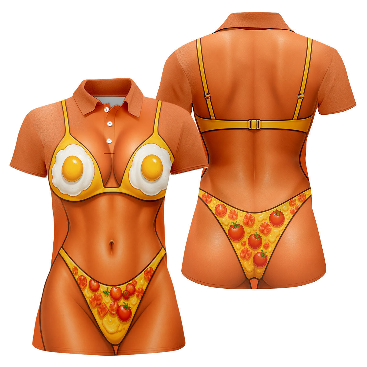 Funny Fried Egg Bikini Body Golf Shirt, Women’s Golf Polo, Ladies Golf Tops, Printed Golf Shirt