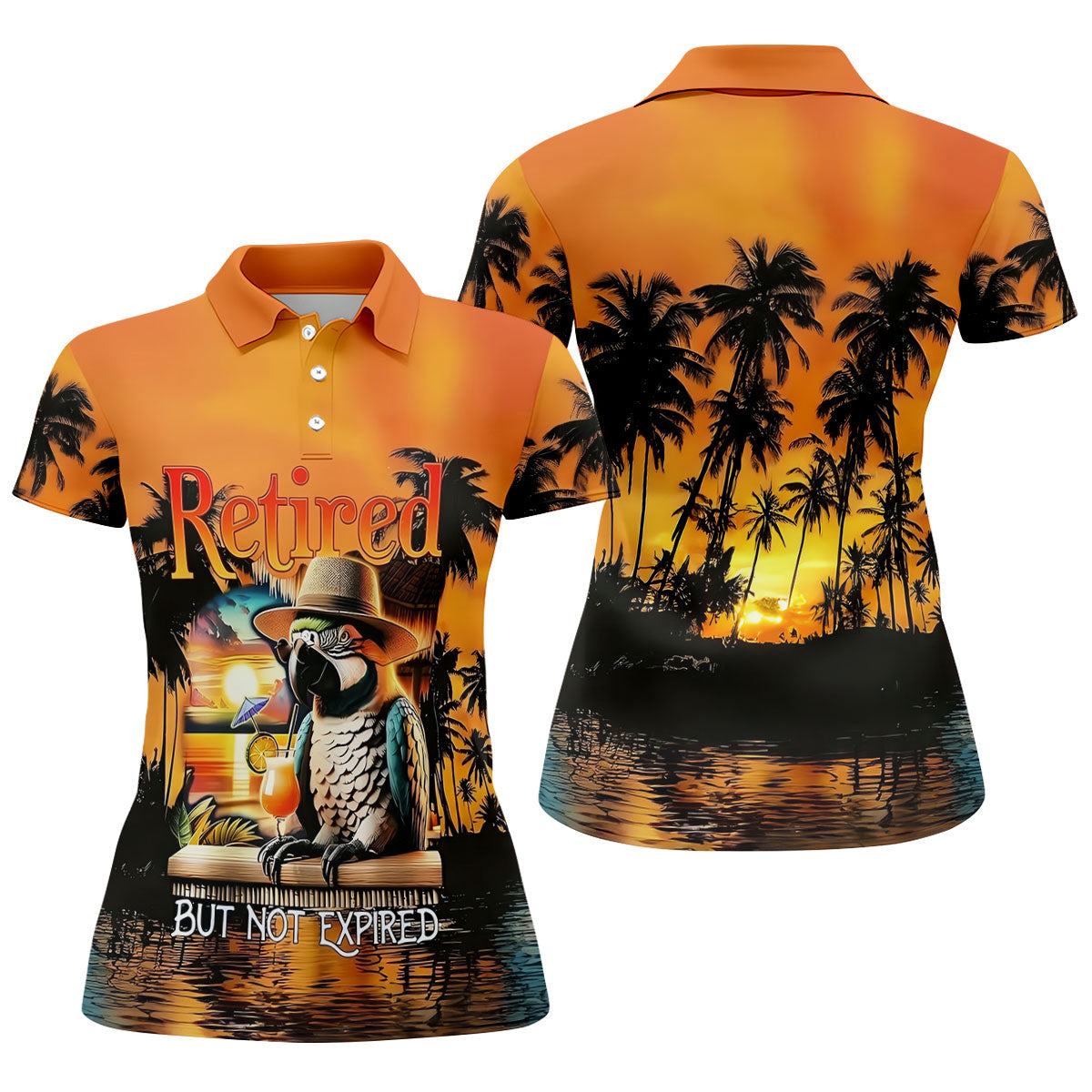 Funny Retirement Parrot Beach Vacation Golf Shirt, Golf Polo For Women, Printed Golf Shirt