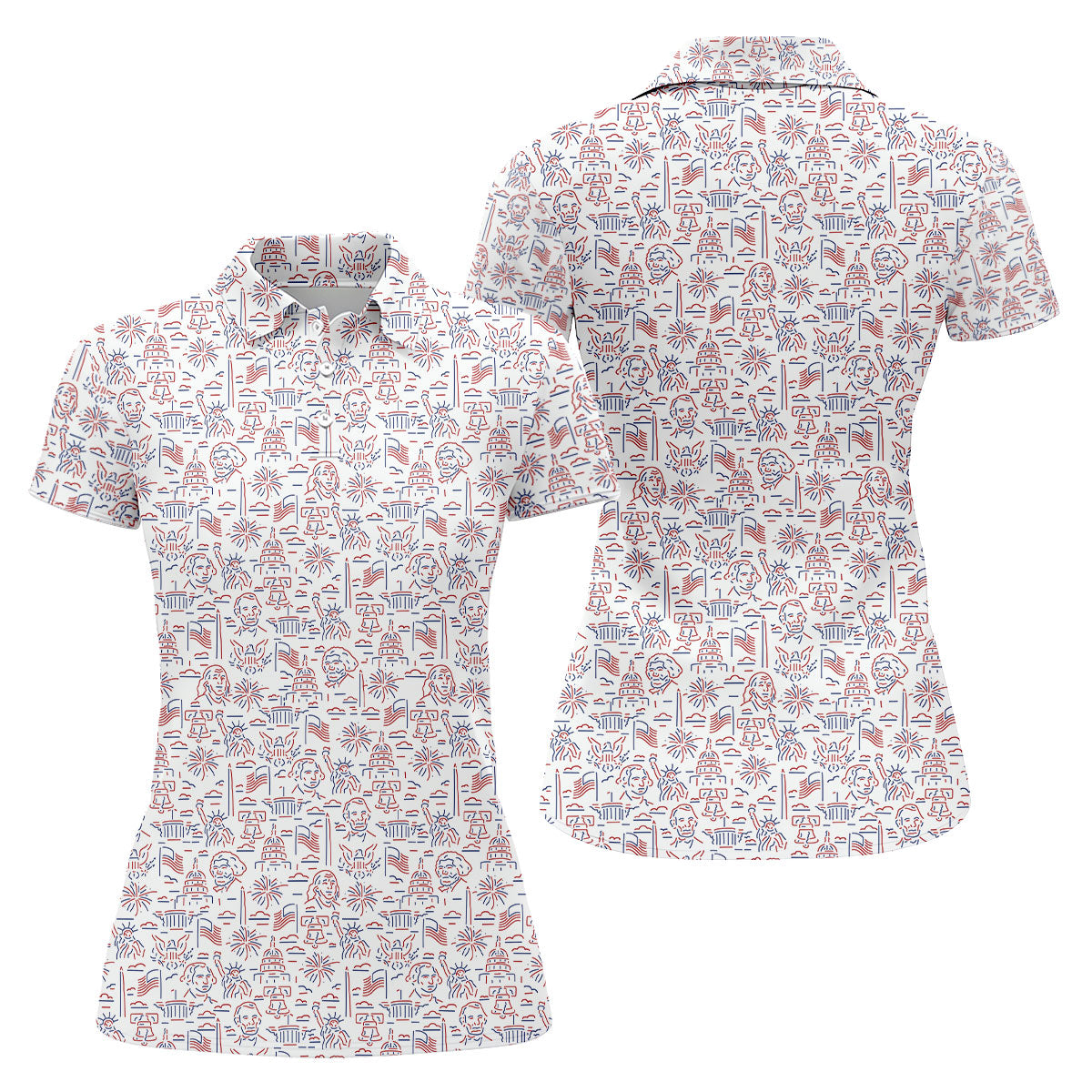 Red White Blue Outlined Patriotic American 250th Anniversary White Golf Shirt, 4th Of July Golf Shirt For Women
