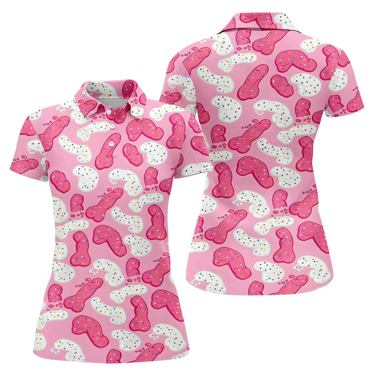Funny Pink Frosted Cookie Adult Golf Shirt, Women’s Golf Tops, Golf Polo For Women