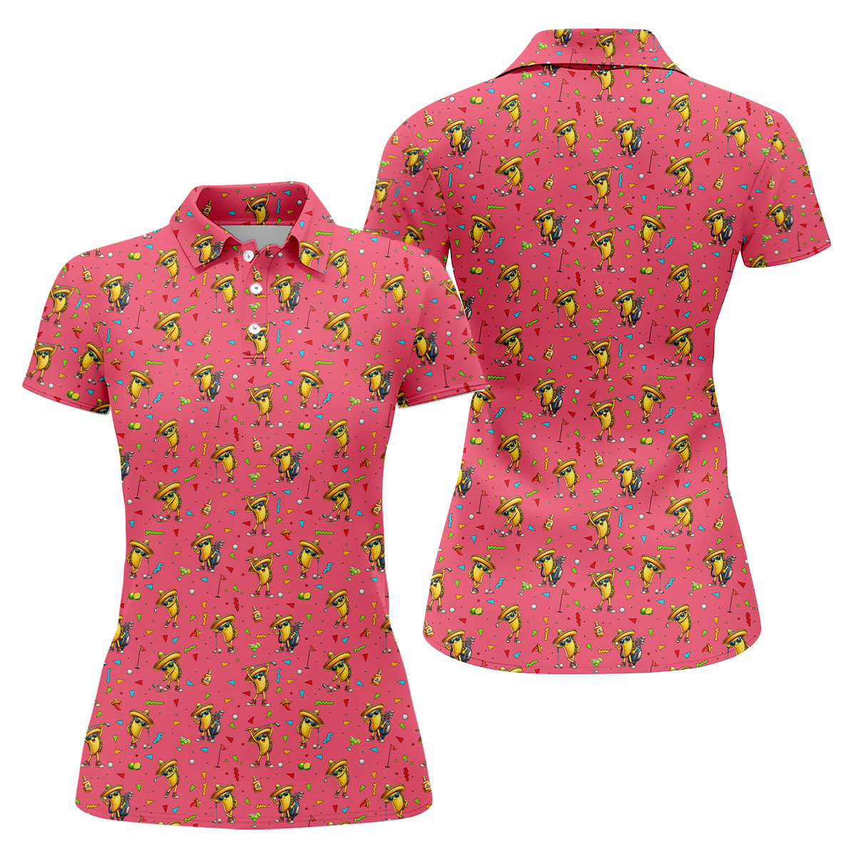 Fairway Fiesta Taco Margarita Mexico Theme Pink Golf Shirt, Women Golf Shirts, Ladies Golf Shirt