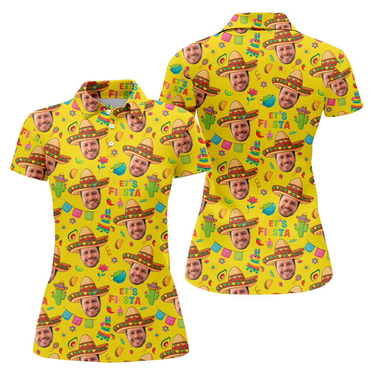 Let's Fiesta Cinco De Mayo Celebration Fiesta Themed Custom Face Yellow Golf Shirt For Women