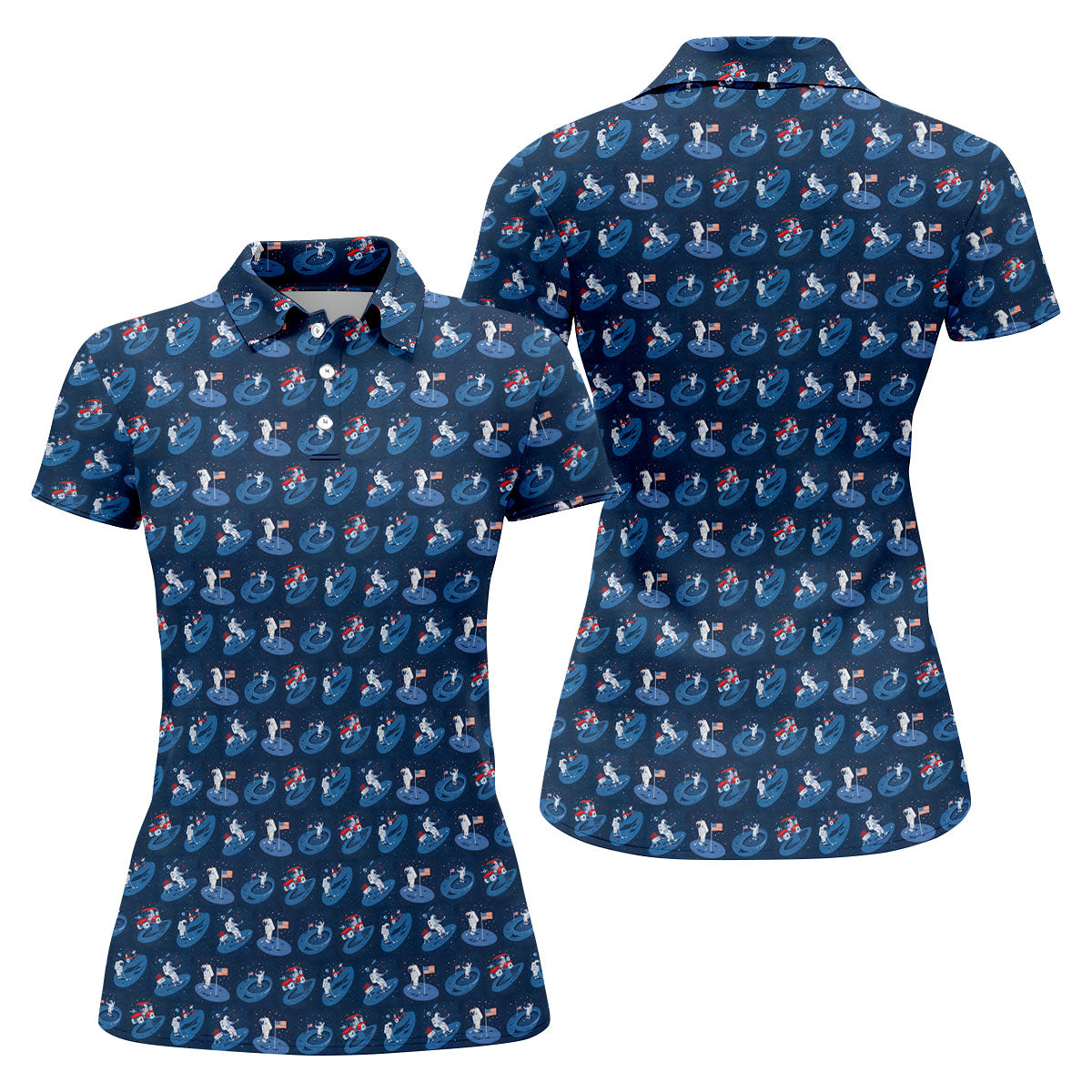 One Small Putt For Man Astronaut Golf US Flag Women's Golf Tops, Ladies Golf Shirt
