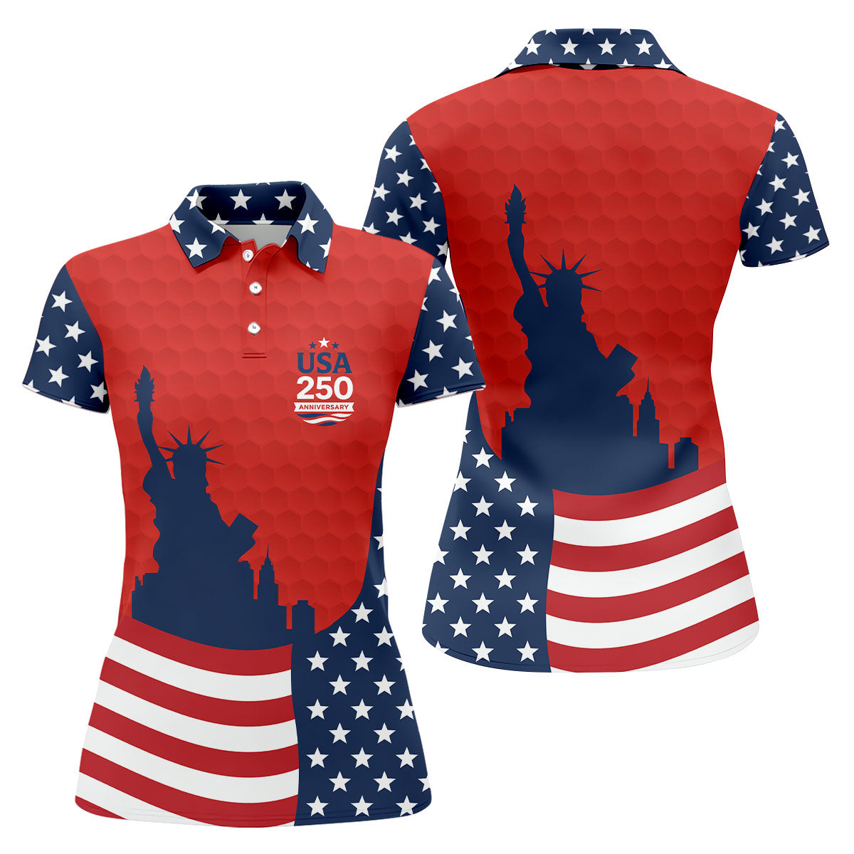 USA 250 Anniversary Statue Of Liberty Red Golf Shirt, Patriotic Golf Shirt, 4th Of July Women's Golf Tops