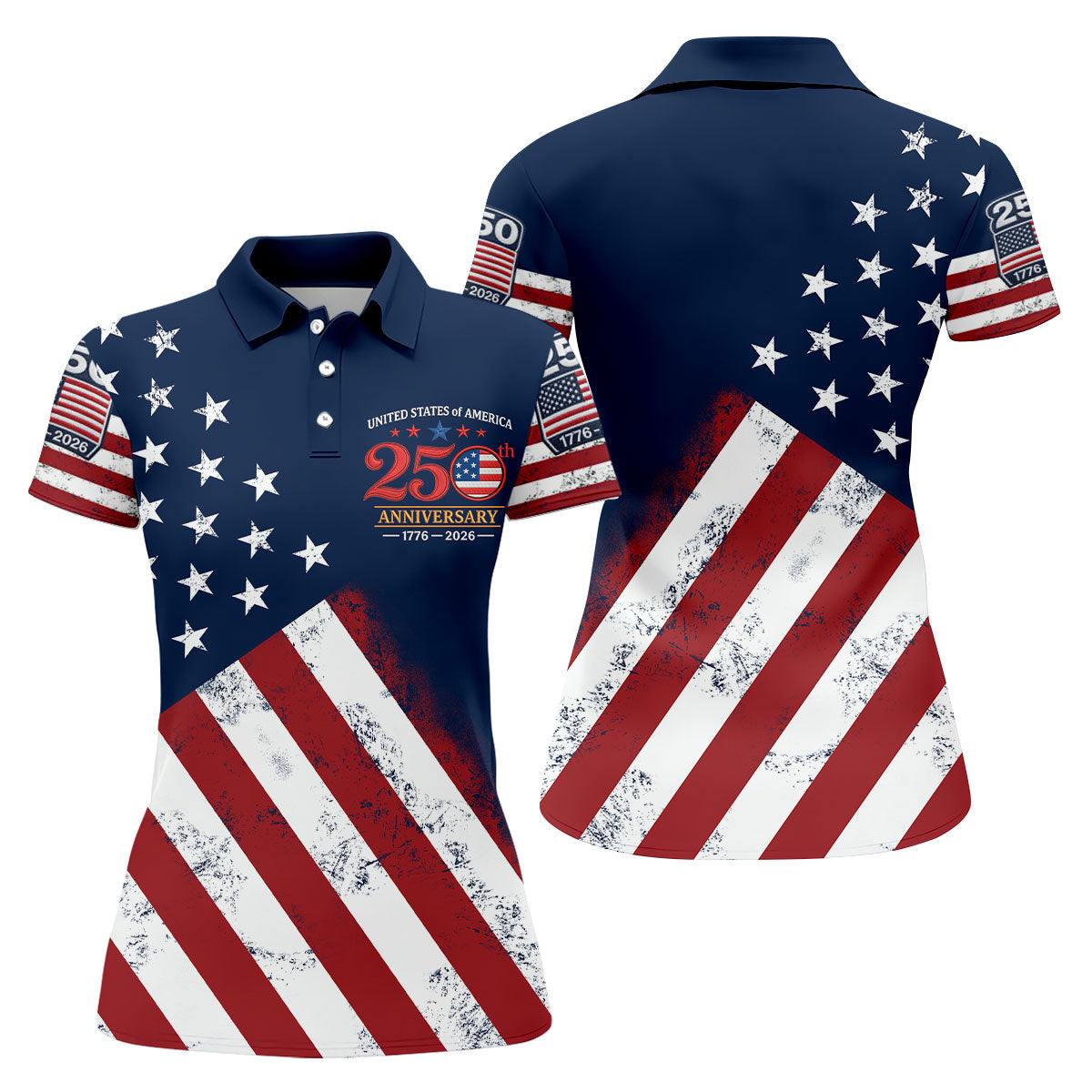 USA 250th Anniversary American Flag Golf Shirt, 4th Of July Golf Shirt For Women