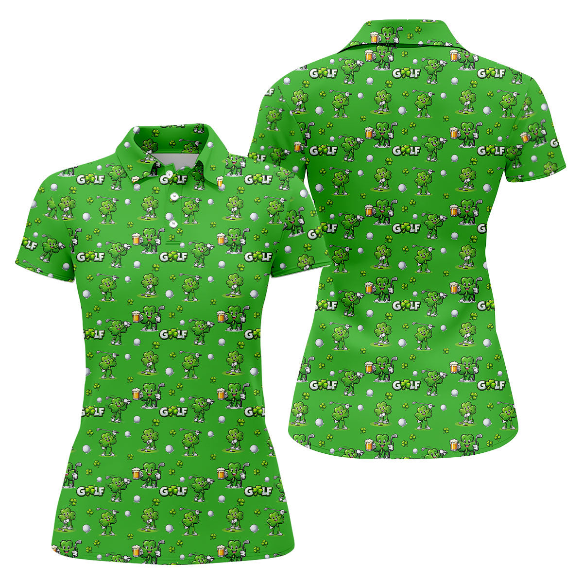Three Leaf Clover Golf And Beer St Patrick's Day Green Golf Shirt, Women's Golf Shirts, Ladies Golf Polos