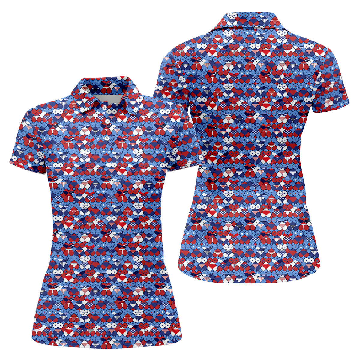 Red Blue White Naughty Fun Patriotic Golf Shirt, 250th Anniversary Fun Women's Golf Shirts, Ladies Golf Polos