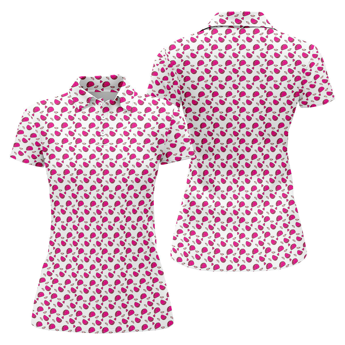 The Pink Taco Seamless Pattern White Golf Shirt, Women's Golf Tops, Tacos Lover Golf Gift For Ladies