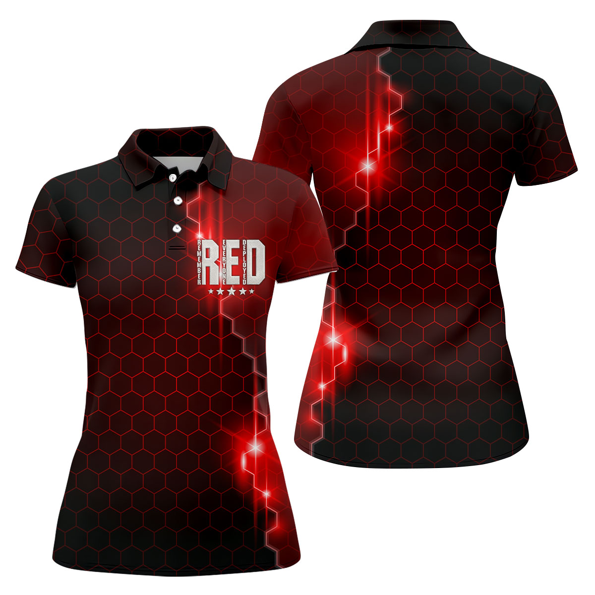 Remember Everyone Deployed Hexagonal Gradient 4th Of July Golf Shirt, 250 Years Women's Golf Tops