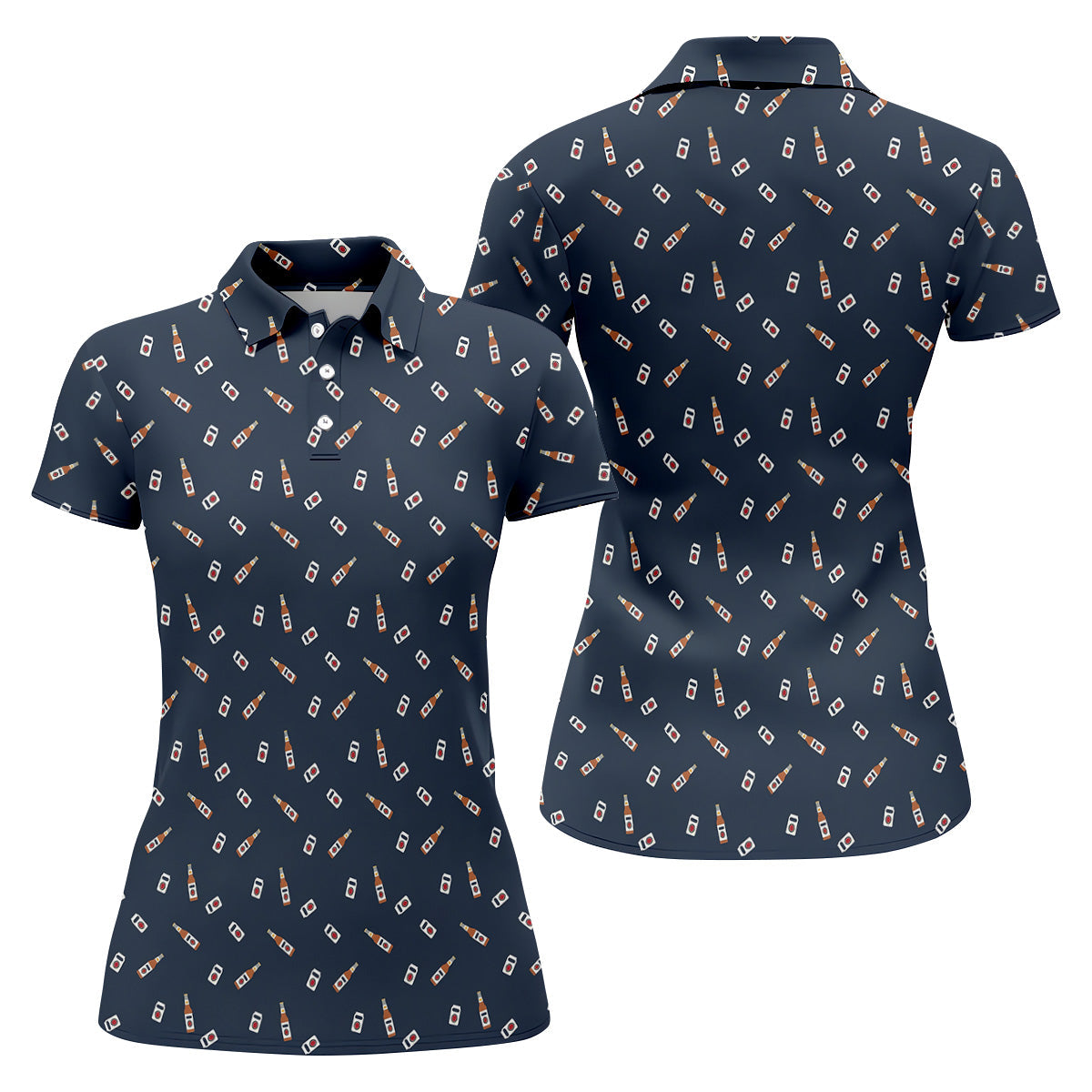 Beer Bottle Vs Can Seamless Pattern Women's Golf Tops, Golf And Beer Ladies Golf Shirt