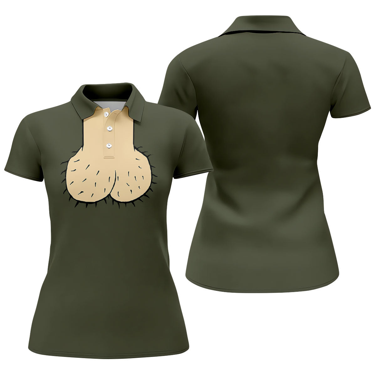 Olive Green Funny Dickhead Faux Chest Golf Shirt, Golf Tops For Women, Women’s Golf Apparel